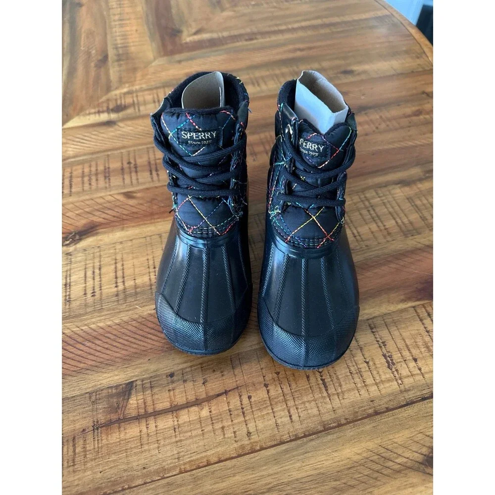 Sperry Port Kid’s Girls Rain Boots Black Rainbow Size 9M NWT Waterproof